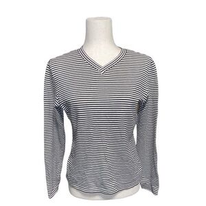 Eddie Bauer stripe cotton v-neck long sleeve top | Sz M